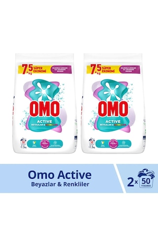 Omo Active Beyazlar ve Renkliler Toz Deterjanı 100 Yıkama 2 x 7500 G