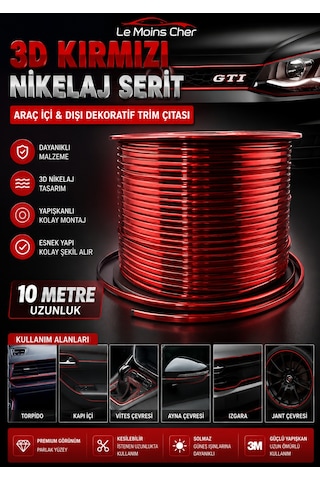 3d Kırmızı Nikelaj Şerit 10 Metre Kapı Trim Çıtası