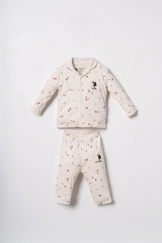 U.S. Polo Assn. Erkek Bebek Falling Leaves Beyaz Gömlek Pijama Takımı Usb3103-c-v1 Usb3103-c-v1