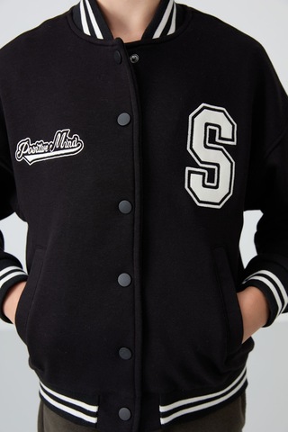 Tommy Life Siyah Pamuklu İçi Tüylü Yumuşak Dokulu Standart Fit Nakışlı Kız Çocuk Kolej Ceket - 75163 Siyah