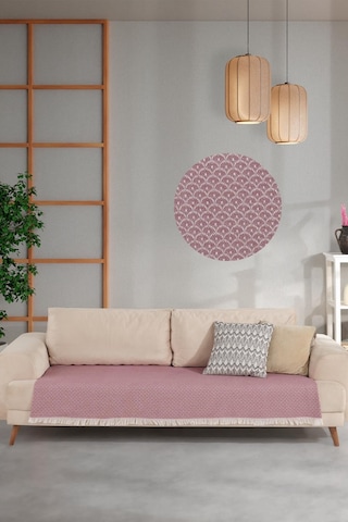 ZeynepTekstil Halfy Natural Pamuklu Koltuk Şalı Çekyat Örtüsü 100 x 210 Kırmızı