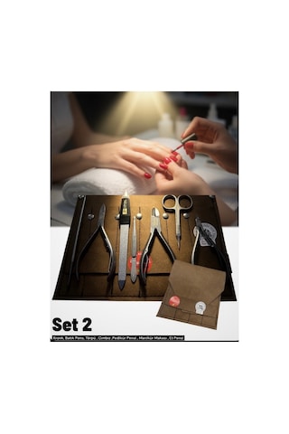 Solingen Manikür Pedikür Seti Çantalı Set 2 / 7 Parça Batık Pens Tırnak Pens Cımbız Törpü Et Makası