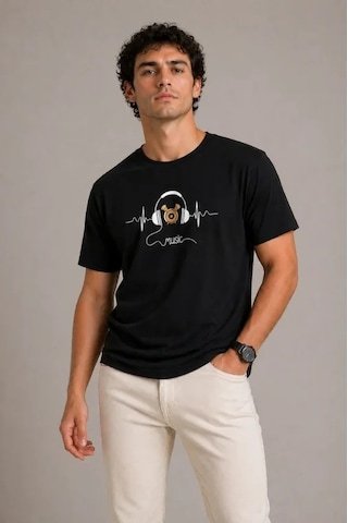 Veraura Lifestyle Erkek Müzik Temalı Baskılı Tişört Bisiklet Yaka Kısa Kol T-shirt - Siyah