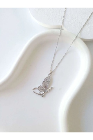 Çelik Silver Butterfly Kadın Kolye Sevgiliye Hediye Gümüş