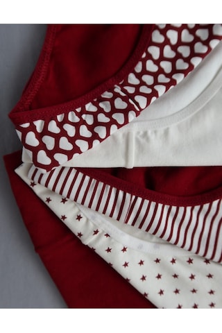 Alya Underwear Kız Çocuk Kalpli Dokuma Lastik Pamuklu Kumaş Slip Külot 5'li Paket 5 Adet Beyaz Bordo P27