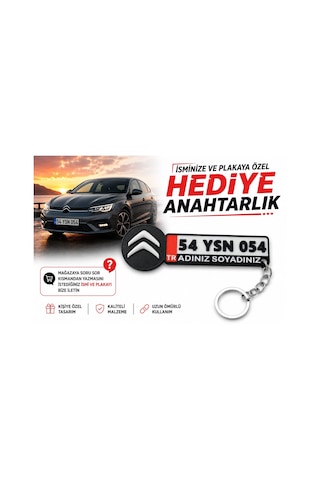 Citroen Logolu Ve Plakalı Anahtarlık , Kişiye Özel - Hediyelik Citroen Araç Plaka Anahtarlık - Plaka