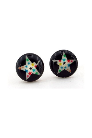Renkli Yıldızlar Star Yuvarlak Unisex Çelik Küpe E527 Çelik