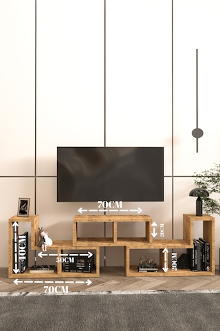 Tetris Tv Ünitesi,çok Amaçlı Ünite,kitaplık,portatif Minifix Kurulum Atlantik Çam