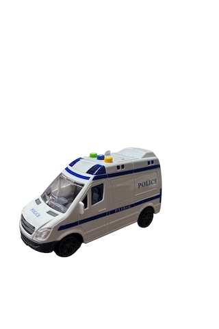 Işıklı Sesli Sürtmeli Polis Arabası Beyaz - Mavi