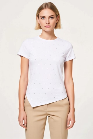 Benerly Kadın T Shirt Bisiklet Yaka Kısa Kol Fitted Kalıp Asimetrik Kesim Beyaz
