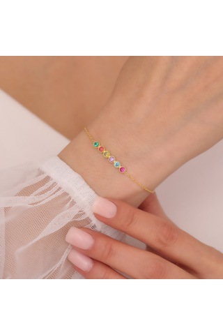 Vaoov 925 Ayar Gümüş Renkli Taşlı Bileklik Altın