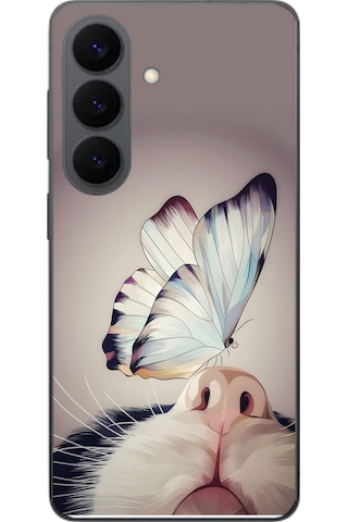 Samsung Galaxy S26 Uyumlu Kelebekli Kedi Baskılı Silikon Kılıf Renkli Samsung Galaxy S26 Uyumlu Kelebekli Kedi Baskılı Silikon Kılıf Renkli