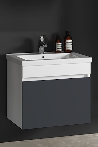 Çiğdem 80 Cm Beyaz-füme Balon Mdf Seramik Lavabolu Asma Banyo Alt Dolabı Beyaz - Füme