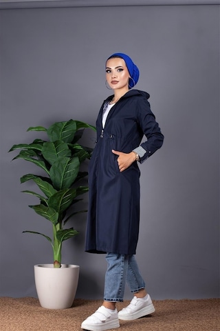 Sevitli İçi Çizgili Trençkot-lacivert-1296-lacivert Lacivert