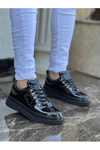 Kb Siyah Rugan Ayakkabı Yüksek Taban Bağcıklı Günlük Ayakkabı