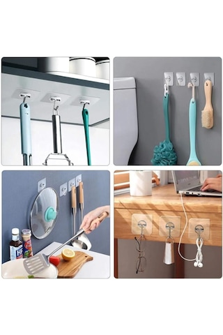 10 Adet Modern Stil Şeffaf Kendinden Yapışkanlı Kapı, Duvar Askısı Tekli Kanca