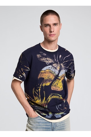 Desigual Lacivert Erkek Regular Fit Desenli T-shirt 26wmtk18 Ts Trujıllo