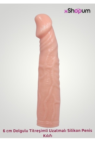 xShopum 6 Cm Dolgulu Titreşimli Uzatmalı Silikon Penis Kılıfı