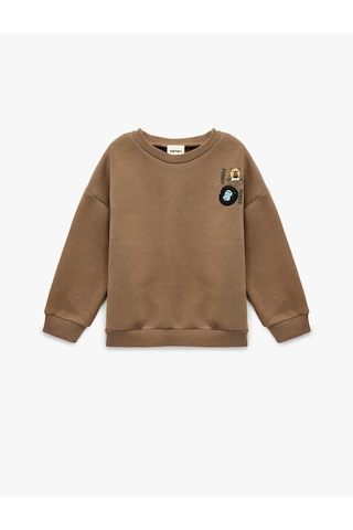 Koton Baskılı Uzun Kollu Bisiklet Yaka Şardonlu Sweatshirt Kahverengi 6wmb10202tk Kahve