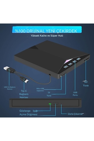 Techtic 7in1 Harici Dvd-rom Usb 3.0 Hub Çoğaltıcı Tf Sd Kart