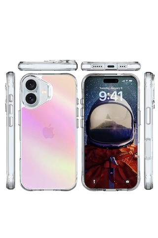 Bix iPhone Uyumlu 16 Plus Pure Rainbow Renk Geçişli Şeffaf Kılıf Çizilmeye Dayanıklı Darbe Emici Pembe