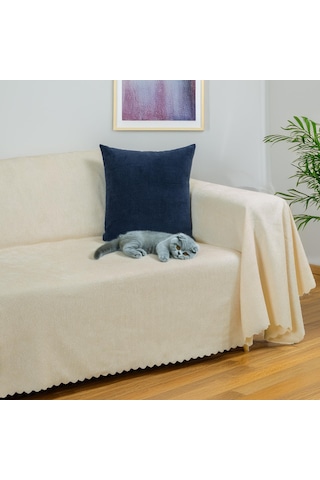 Jakarlı Şönil Koltuk Örtüsü Çekyat Örtüsü Koltuk Şalı 175x350 Kaymaz Ekru Ekru