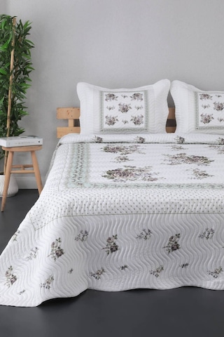Örtüm Flower Lila Kapitone Çift Kişilik Yatak Örtü Renkli