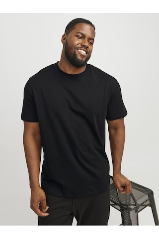 Jack & Jones Büyük Beden Düz Bisiklet Yaka Tisört - Bradley - 12250623 Black