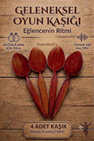 4 Adet Kutulu Ahşap Görünümlü Plastik Kaşık Oyun Kaşığı Düğün Kına Eğlence Kaşığı
