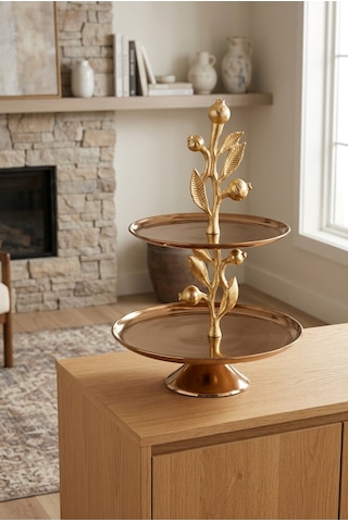 Leaf Rose Gold 2 Katlı Dekoratif