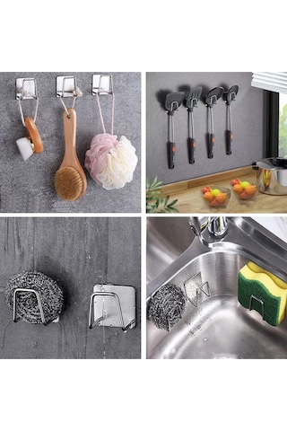 Musluk Yanı Sünger'lik Sünger Askılığı Evye Sünger'liği Banyo Mutfak Düzenleyici 6 Adet D-1 Krom
