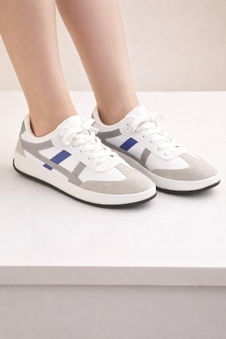 Unisex Günlük Spor Ayakkabı Bağcıklı Şerit Detaylı Sneaker Beyaz - Gri