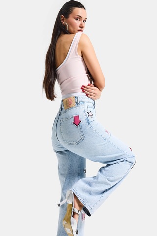 Itsbasic Kadın Ice 4s6-27 Straight Fit Logo Ve Nakışlı Özel Tasarım Denim Jean Buz Mavi