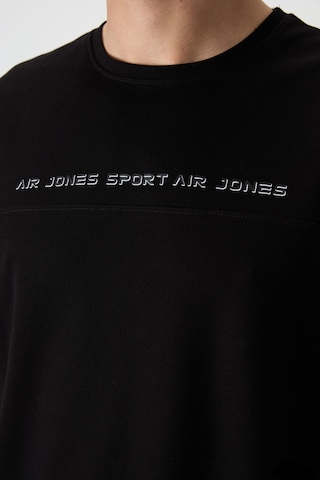 Air Jones Tommy Life Siyah Pamuklu Kalın Yüzeyi Dokulu Oversize Fit Baskılı Erkek T-shirt - 88371 Siyah