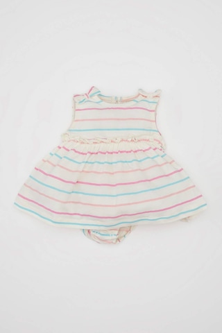 DeFacto Kız Bebek Yenidoğan Çizgili Penye Kolsuz Tulum Elbise C9583A524HSER105 Ekru