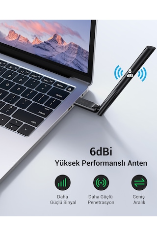 Ugreen Ac650 5ghz / 2.4ghz Dual Band Usb 2.0 Wi-fi Adaptör, 90339