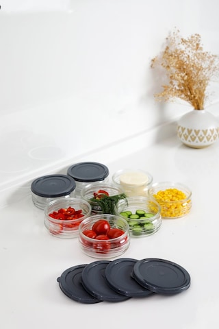 12'li Premium Kahvaltılık Seti 410 Cc Gri Plastik Kapaklı Cam Saklama Kabı, Hava Geçirmez Gri