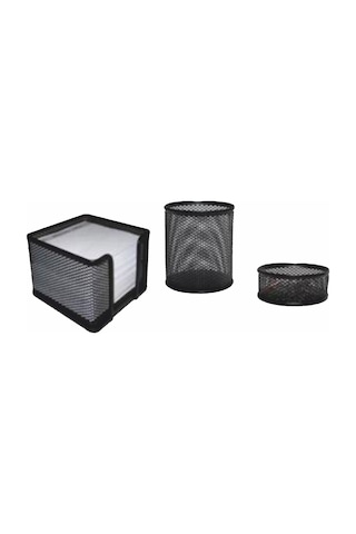 Masa Kalemlik Seti - Siyah Metal 3 Lü Set