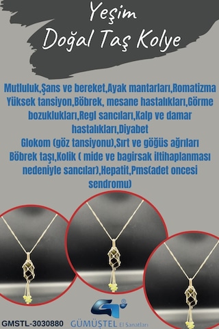 Sertifikalı Yeşim Mutluluk Taşı Doğal Taş Tasarım Kolye El Yapımı Örgü Model Aaa Kalite Çok REnkli