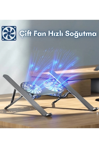 Alüminyum Katlanır Fanlı 6 Kademeli Laptop Apple Uyumlu MacBook Notebook Yükseltici Tutucu Stand