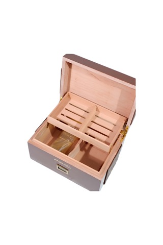 Parmida Kahverengi Deri Şeritli Çekmeceli Sedir Humidor Puro Kutusu