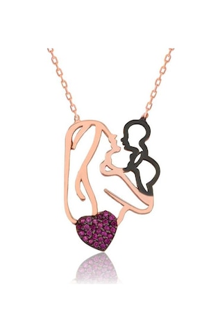 Gümüş Kalpli Anne Çocuk Kolyesi (141346270)