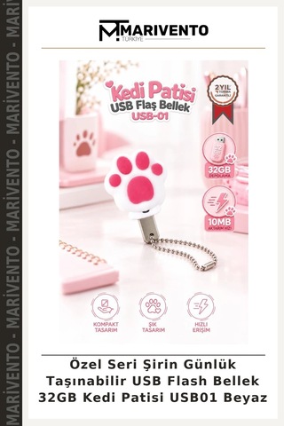 Özel Seri Şirin Günlük Taşınabilir Usb Flash Bellek 32gb Kedi Patisi Usb01 Beyaz