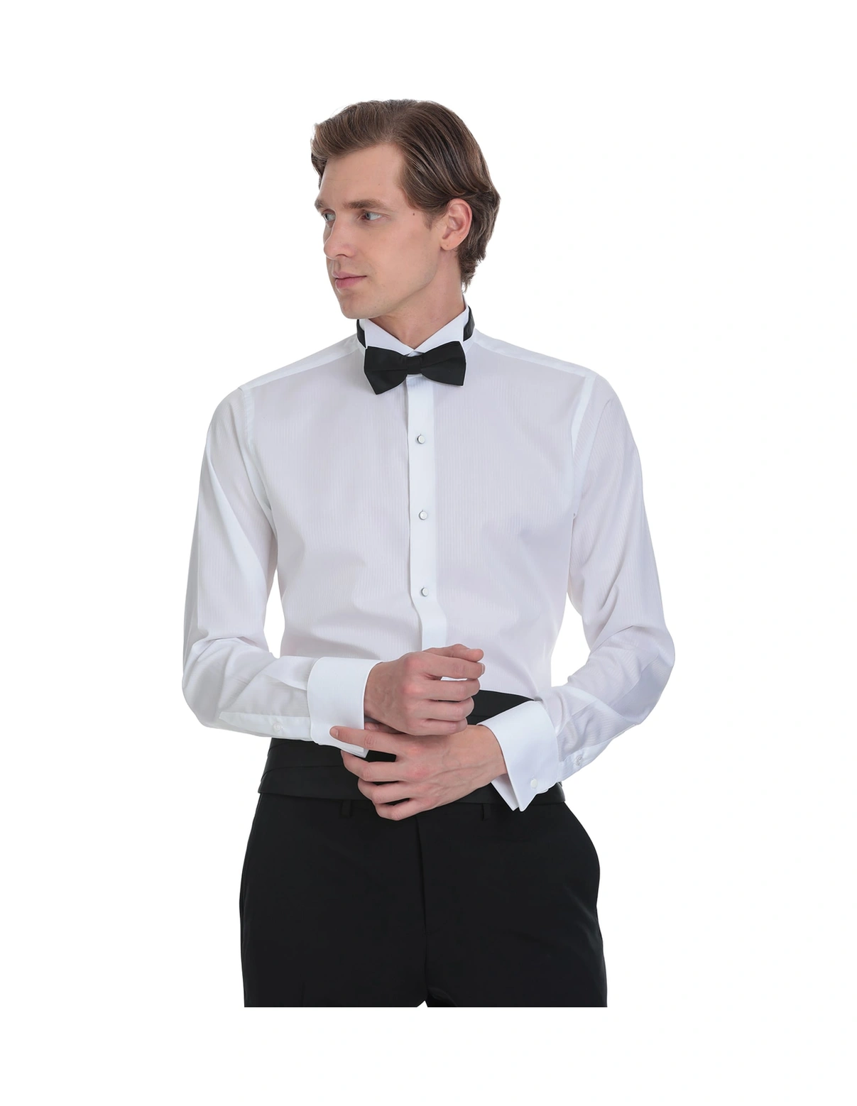 Hatemoğlu Beyaz Comfort Fit Ata Yaka 100% Pamuk Uzun Kollu Damatlık Gömlek 4111993