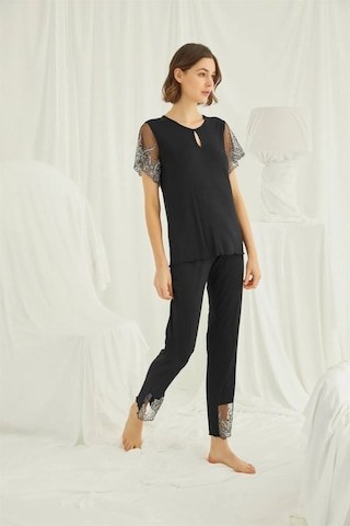 Monamise 19193 Kadın Kısa Kollu Pijama Takımı-siyah Siyah