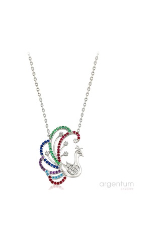 Argentum Concept - Renkli Zirkon Taşlı Gümüş Tavus Kuşu Kolye