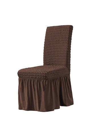 StarMall Brürümcük Etekli Sandalye Kılıfı, Lastikli,esnekli Sandalye Örtüsü 1 Adet Kahverengi
