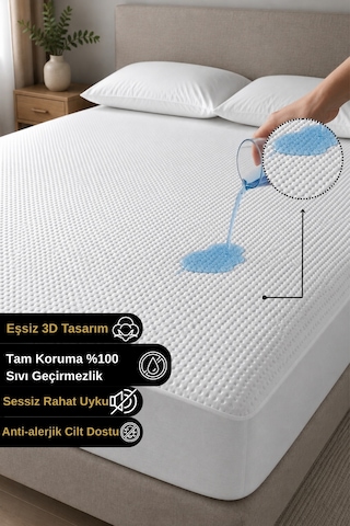 3d-fitted %100 Sıvı Geçirmez Sessiz Full Kenar Yatak Alezi Tek/çift Kişilik, Çocuk Ve Bebek Koruyucu Beyaz