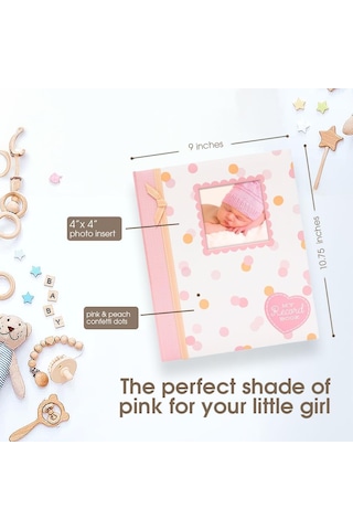Lil Peach İlk 5 Yıl Bebek Hafıza Kitabı - Kız Bebek Hatıra Defteri - Kilometre Taşı ve Fotoğraf Günlüğü Pembe