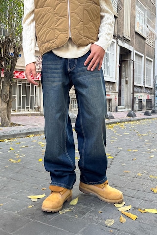 Flaw Eskitme Model Çizgili Baggy Jean Lacivert Lacivert